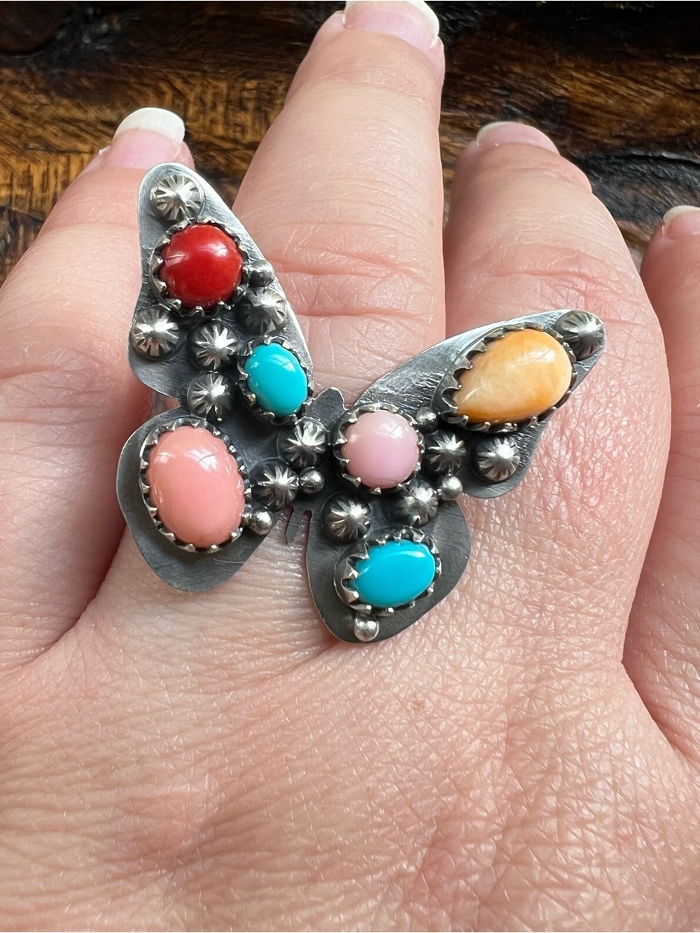Sterling Silver Multi Stone Butterfly Ring Size 8 Adjustable - Picture 2 of 11